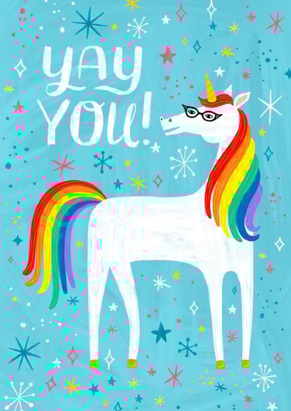 Congratulations Card - Unicorn with Rainbow Mane - Yay You! created by Kay Wolfersperger
