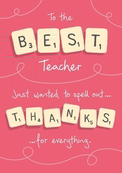 Retro Scrabble Best Teacher thank you card 1000 created by NEEDL designs