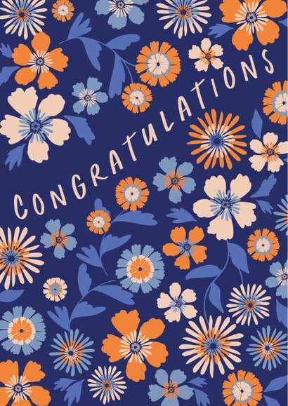 Congratulations folk flowers in blue created by Kattern Design