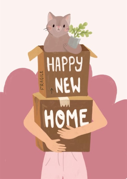 Cute Moving New Home Card - Cat In A Box - Happy New Home created by Libby Whiteside