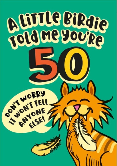 50th milestone birthday card for the cat lover created by The Typecast Gallery