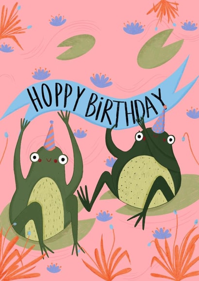 Colourful frog Birthday card, ‘Hoppy Birthday’ created by Isabella