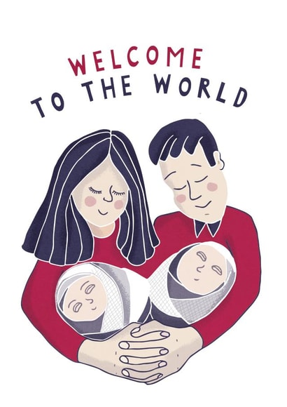 Welcome to the World, New Baby Twins created by Kati Lacey Illustration