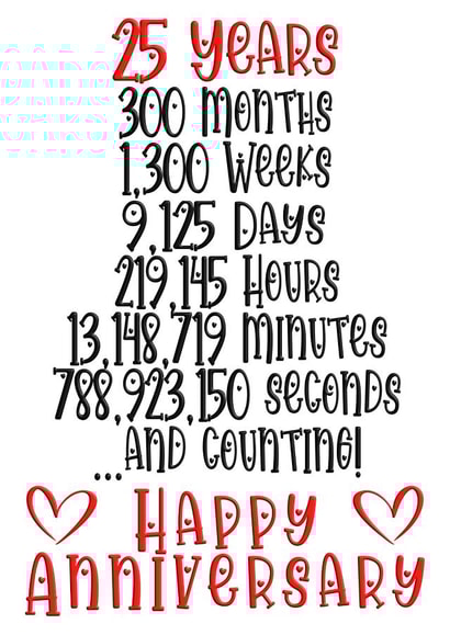 Cute Typography Anniversary Card - Silver Wedding Anniversary - 25 Years created by CardandFast