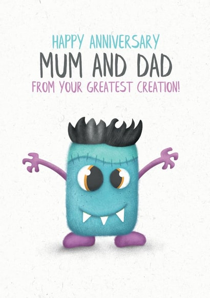 Cute Monster Anniversary Card - Parents - Monster - Happy Anniversary Mum And Dad From Your Greatest Creation created by Lanther Black