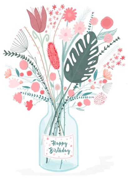 Pretty Birthday Card - For Her - Mason Jar Of Flowers created by Picoloco Studio