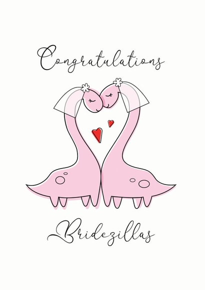 Congratulations Bridezillas - Cute dinosaur LGBT card created by Gareth wood