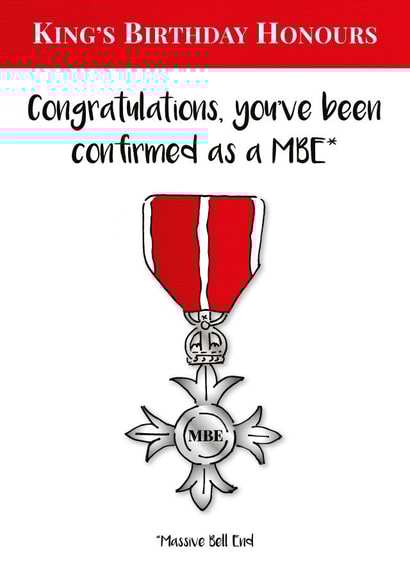 MBE* Award - *Massive Bell End, Birthday Card created by Gareth wood