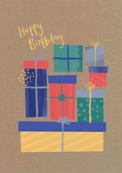 Birthday presents on recycled paper created by Laura Pantony