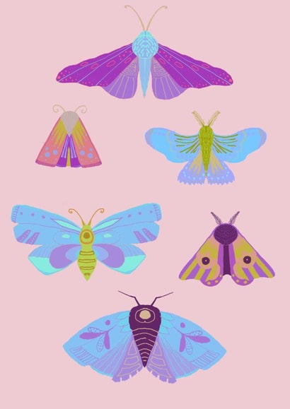 Arty Birthday/Just Because Card - Beautiful Pastel Moths created by Anna