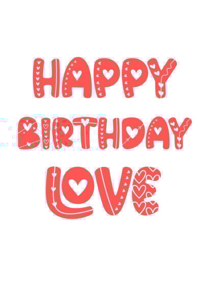 Simple and playful red heart letters birthday card created by Wild Housecat Designs