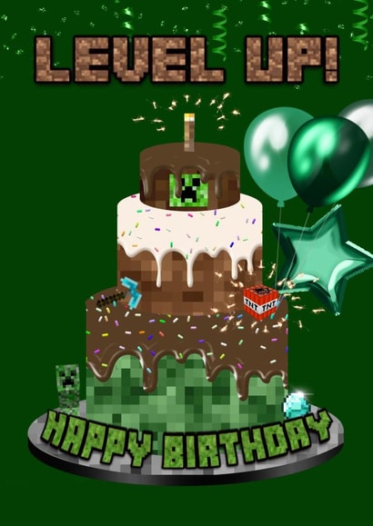 Minecraft gamer giant Birthday Cake card created by Kerrylovescards