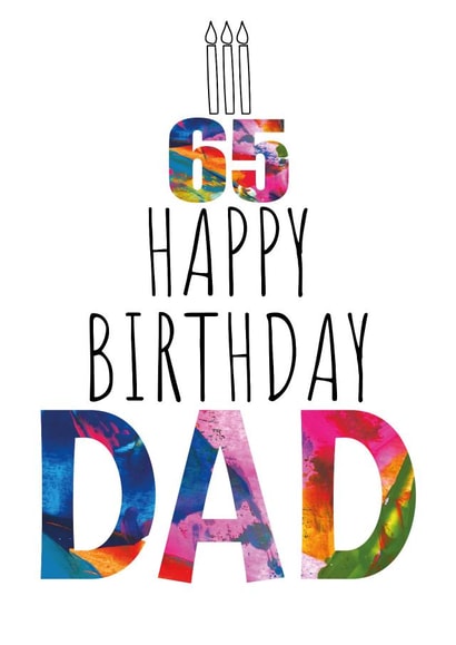 65th Birthday Card for Dad - Birthday Cake and Candles - Abstract Art created by size3art