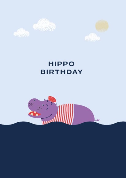 Hippo Birthday Cute Animal Kids Birthday Card created by Betiobca