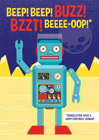 Funny robot birthday card for kids created by essjay