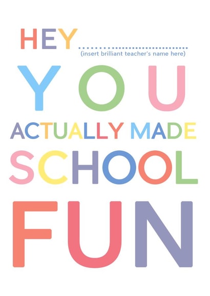 'Insert brilliant teacher's name name here' end of term thank you card! created by JosieOnTheRun