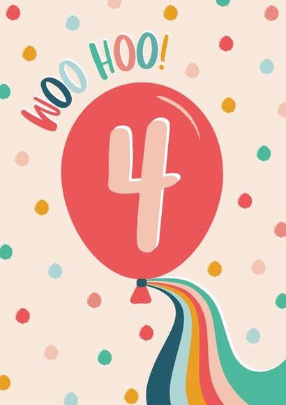 Woo Hoo Balloon Age 4 Birthday Card created by The Pattern Press