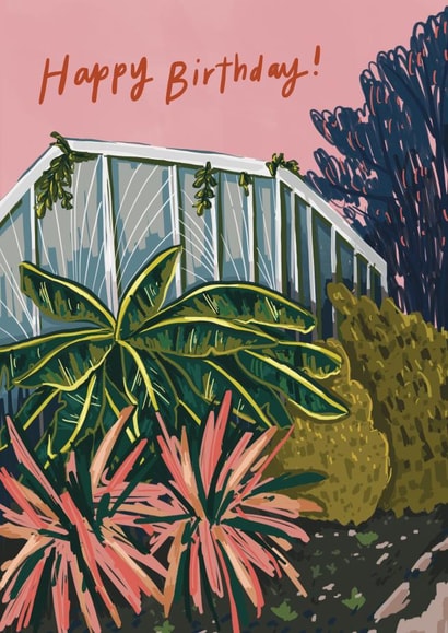 Pink Greenhouse + Plants Birthday Card created by Sophie Potter