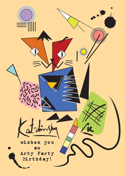 Kandinsky inspired arty cat birthday wishes 1000 created by Wicked Poppy Designs