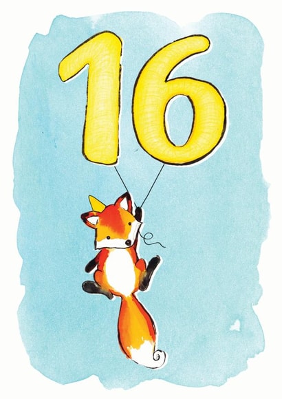 16th birthday fox illustrated card created by Alexia Claire