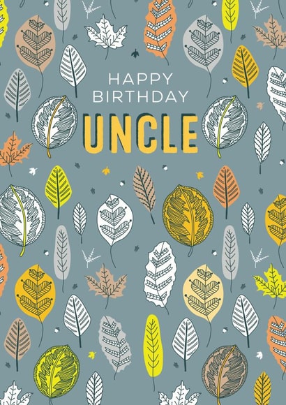 Uncle scattered leaves birthday card created by Rebecca Prinn