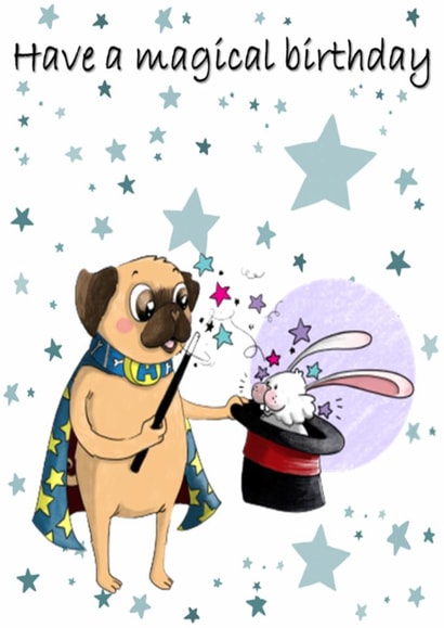 Pug love. Have a magical birthday created by Made by Betty