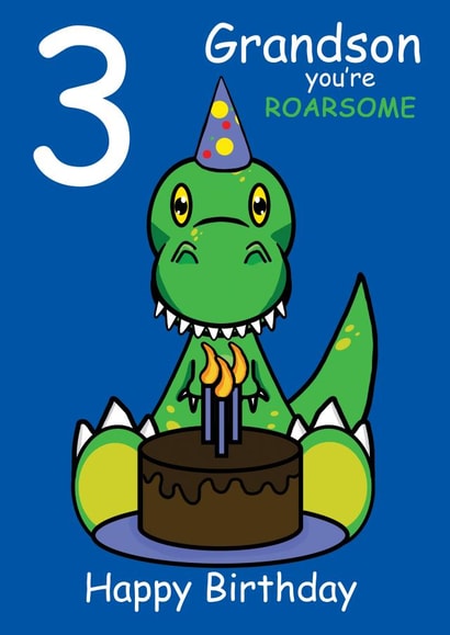 Roarsome Grandson 3rd Birthday Card created by @Cupsie's Creations