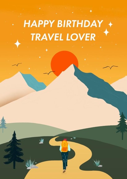 Happy Birthday Travel Lover! - Scenic Mountain with Sunset Illustration created by Leah Chong - Leah Design