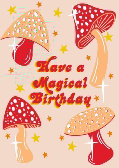 Cute Birthday Card - Magical - Mushrooms created by AmySrvc Illustration