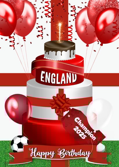 England football Birthday Cake Card|Champion Euro 2025 Lioness Celebration card created by Kerrylovescards