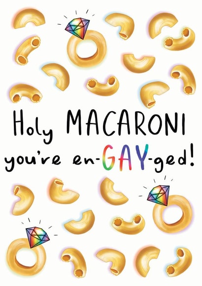 Same Sex Gay - Funny Holy Macaroni Engagement Card created by Amy Florence Design
