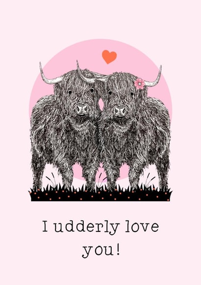 Highland Cows 'Udderly Love' Card created by Beth Higgins Art