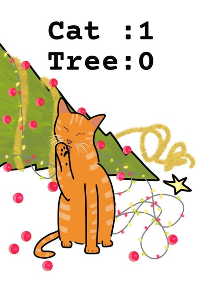 Cat Destroys Christmas Tree - Cat - From The Cat - Funny - Ruined Tree - Ginger Cat - Christmas Card created by suzcreate