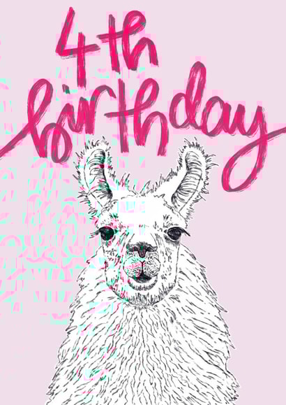 Children's 4th Birthday Llama Card created by DaphneRosa