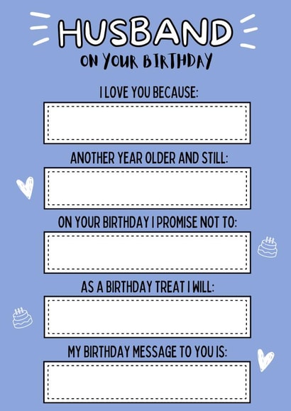 Fill in the blanks husband birthday card created by original fox designs