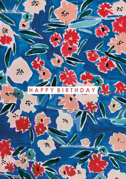 Blue floral Happy Birthday card created by Textiles By Rachel