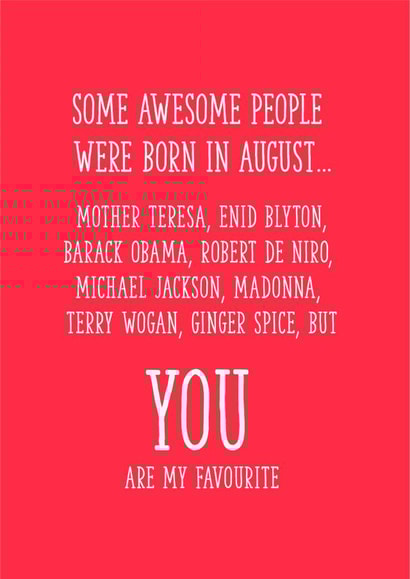 Awesome people were born in August Birthday card created by Yay Days