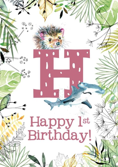 Animal Themed Happy 1st Birthday for names beginning with H created by Kate Moby