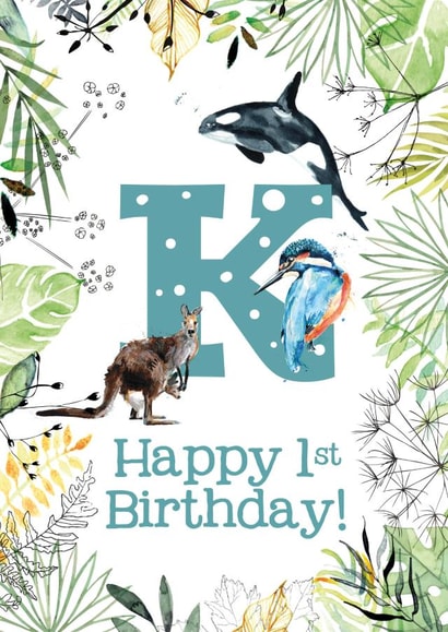 Animal Themed Happy 1st Birthday for names beginning with K created by Kate Moby