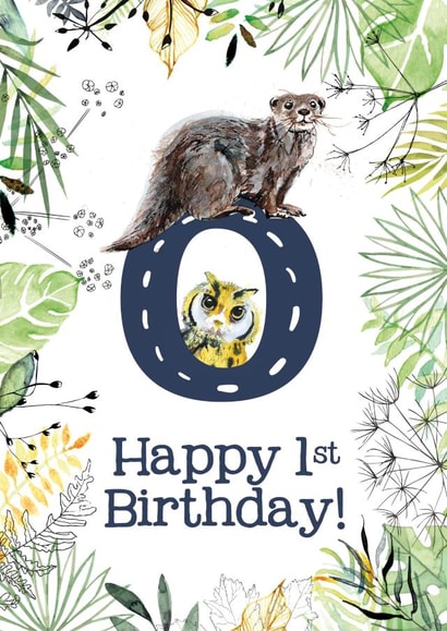 Animal Themed Happy 1st Birthday for names beginning with O created by Kate Moby