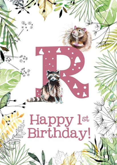 Animal Themed Happy 1st Birthday for names beginning with R created by Kate Moby