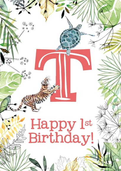 Animal Themed Happy 1st Birthday for names beginning with T created by Kate Moby