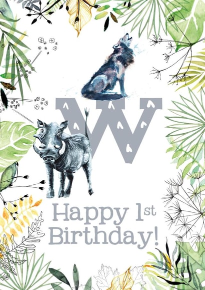 Animal Themed Happy 1st Birthday for names beginning with W created by Kate Moby