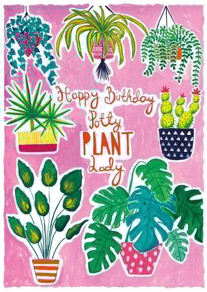 Potty plant lady Birthday card created by Owen & Wolfey
