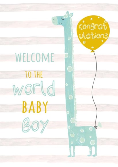 Congratualtions New Baby Boy Giraffe Card created by Owen & Wolfey