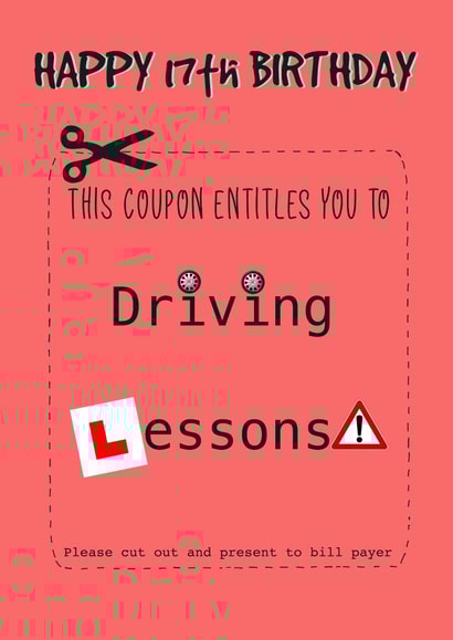 Happy 17th Birthday Card Driving Lessons Coupon  created by Kate and Co