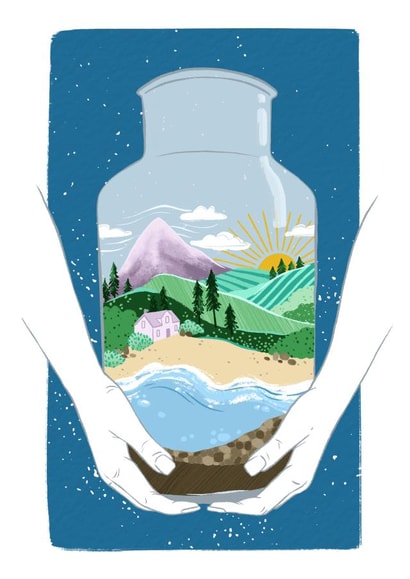 Pretty Daydream Jar New Home Card / Retirement Card / Thinking Of You Card - Seascape - Mountains created by Harriet Alice Fox