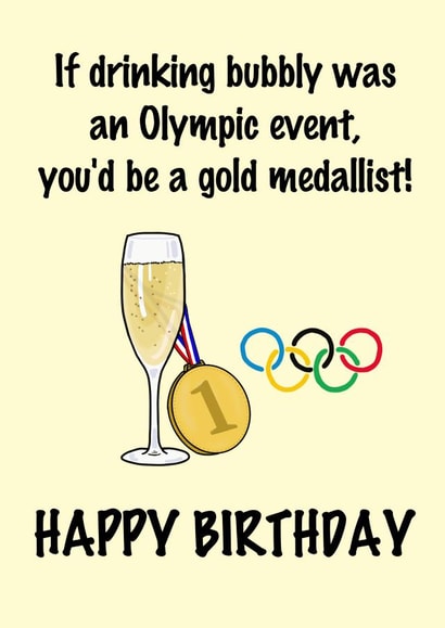 Olympic themed birthday card for a champagne or prosecco lover! created by Shore Designs