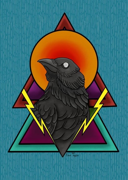 Retro just because raven card with lightning bolts created by Ben Taylor