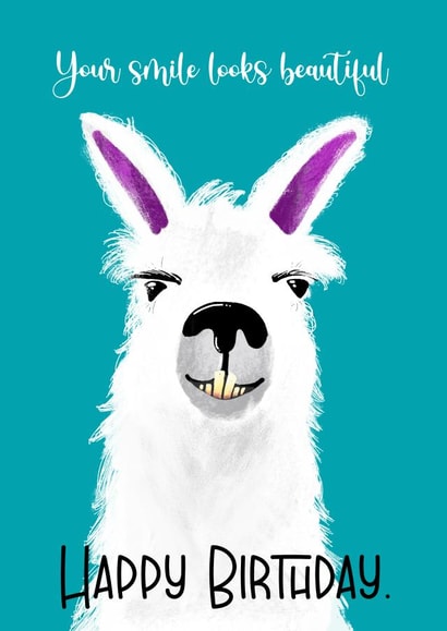 Funny Llama Smile Birthday Wishes created by The Arty Apples Limited